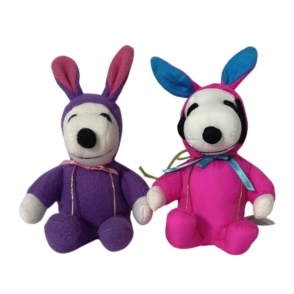 Peanuts Snoopy Easter Bunny Plush Lot 2 Pink Purple 6" Stuffed Toys